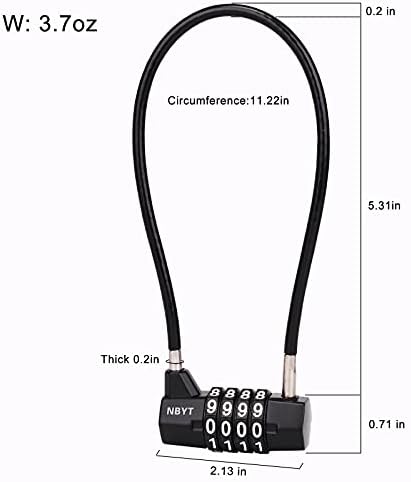 NBYT Steel Cable Rope 4-цифрен комбиниран заклучување, рачка на вратата на кабинетот, дијаметар3/16 , должина11, погоден за шкафчиња, ормани за датотеки, гардероби, мали огради, м