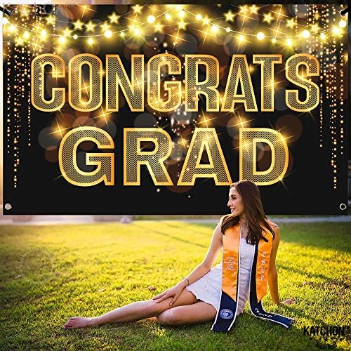 Katchon, Big Chagats Grad Banner - 72x44 инч, банер за дипломирање 2023 | Декорации за дипломирање на забава 2023 | Класа за украси за дипломирање од 2023 година Црно и злато | Заднината на ди