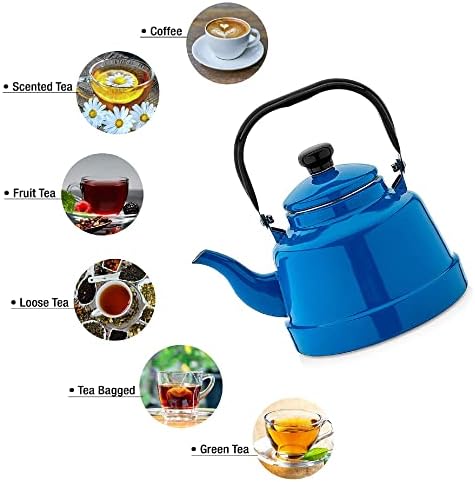 Destarya Blue чајник со цедалка, емајл чај котел за шпорет на врвот, 37,20 мл 1,1 L производител на чај, чај тенџере, грејач