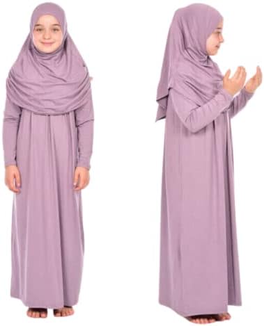 Приен Детски Молитвен Фустан Муслиманска Облека За Девојчиња Долги Ракави Абаја Со Хиџаб Дводелен Макси Исламски Комплет Шамија