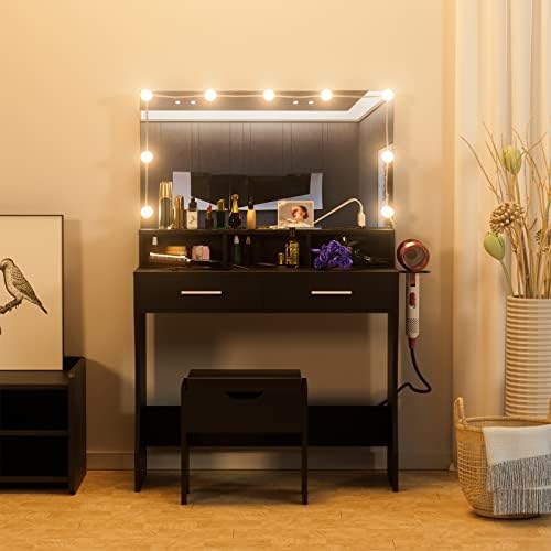 Титони Шминка Суета со Осветлени огледало &засилувач; Штекер, Шминка Маса Суета Во собата со 3 Осветлување Бои, Осветленост
