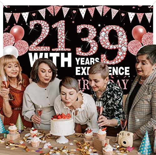 Смешни 60-Ти Роденден Банер Украси За Жени, Розово Злато Среќен 60-Ти Роденден Банер Партија Материјали, 21 со 39 Години Искуство