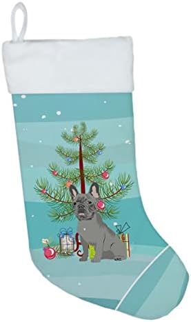Каролина богатства WDK3047CS Француски булдог Сино Божиќно Божиќно порибување, камин виси чорапи Божиќна сезона Декора за украси